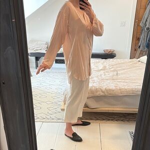 Peach pink vintage silk Button-Up Blouse or night shirt - beautiful